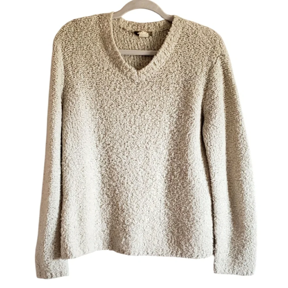 J. Crew Sweater Vintage Womens Cream S Wool Blend Cozy V-Neck Relaxed Pullover